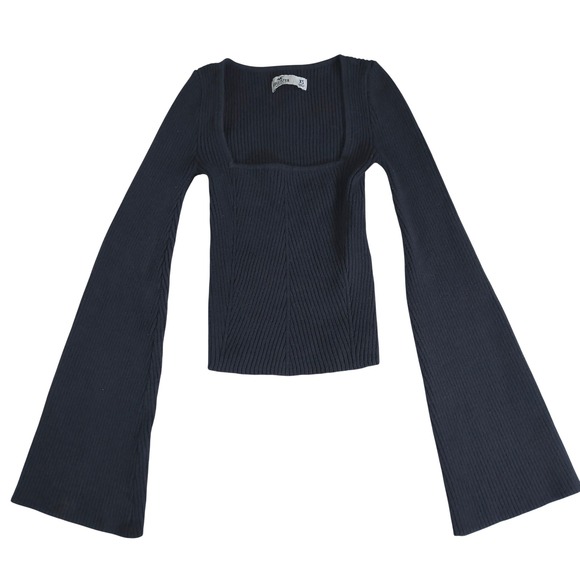 Hollister Tops - Hollister‎ Women Navy Blue Ribbed Square Neck Bell Sleeve Knit Top XS Slim Fit